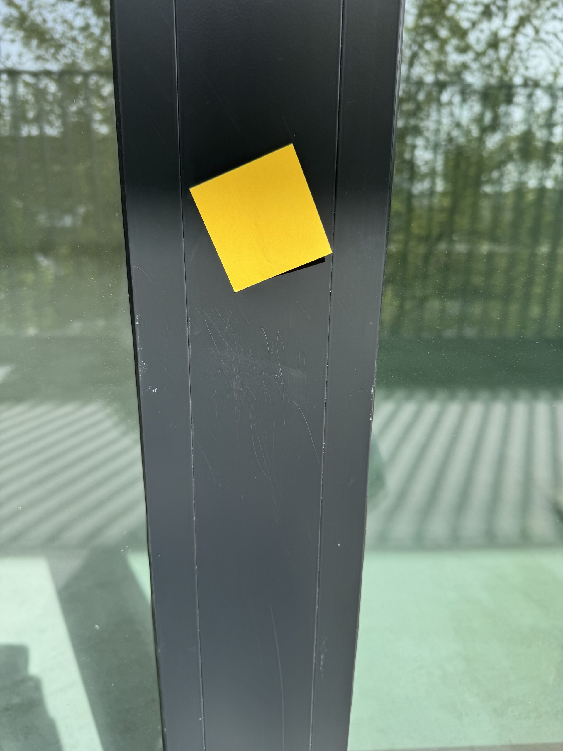 Scratches on a window frame marked during the inspection