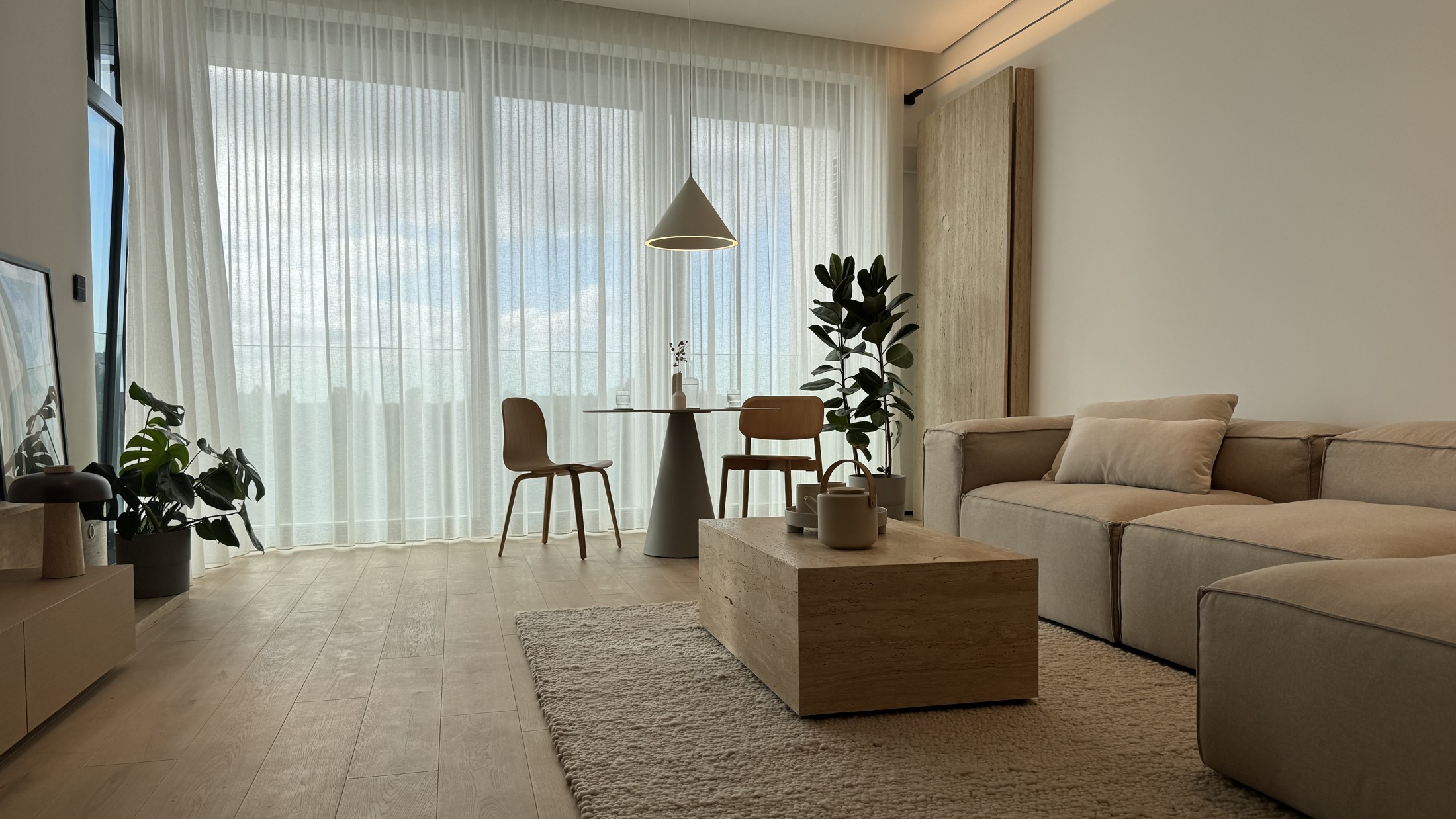 Living room with oak flooring